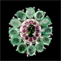 Natural Columbian Emerald Chrome Diopside Ruby Rin
