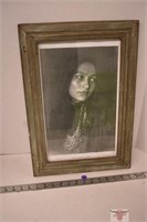 Wooden Framed "Sioux Indian Girl" Picture 13" x