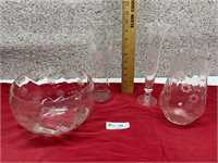 Etched Glass Style Vases & Bowl