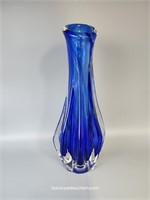 Blue/Clear Art Glass Vase 10"H.