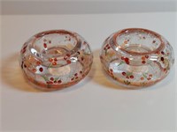2pc Cherries Pattern Glazed Craquel Glass Votives