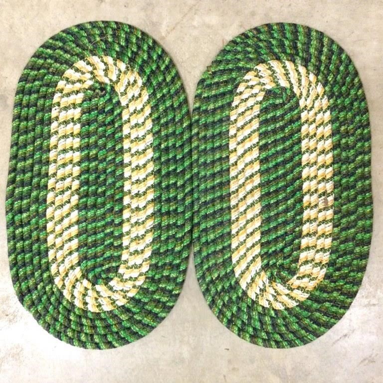 (2) Small 27" x 15" Braided Rugs, Green