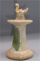 SPINACH GREEN GLAZED 'ROOSTER' CANDLE STAND