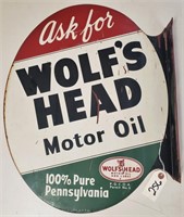 "Wolf's Head Motor Oil" Flange Sign