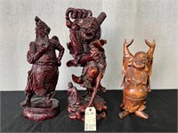 3pc Asian Carved Figurines: Buddha, Warrior etc