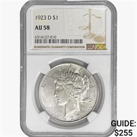 1923-D Silver Peace Dollar NGC AU58