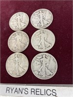 6- 1930’s Walking Liberty Silver Quarters