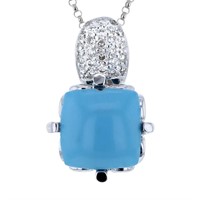 14KT White Gold 7.02ct Turquoise and Diamond Penda