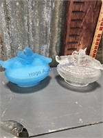 Love birds on nest covered candy dish, pair