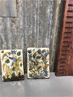 Glazed wall plaques, pair, approx 7" x 5"