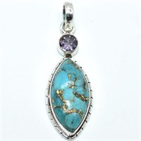 $200 Silver Turquoise Amethyst(8.1ct) Pendant