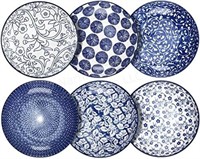 Selamica Porcelain Pasta Bowls, Vintage Blue. Gray