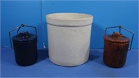 Antique Crock-No Cracks, 2 Small Lidded Crocks