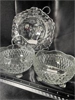 Pair IN Glass Diamond Point Bowls & Footed Dish