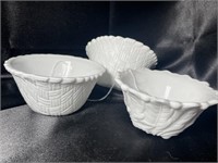 Three (3) IN Glass Milk Textured Bowls