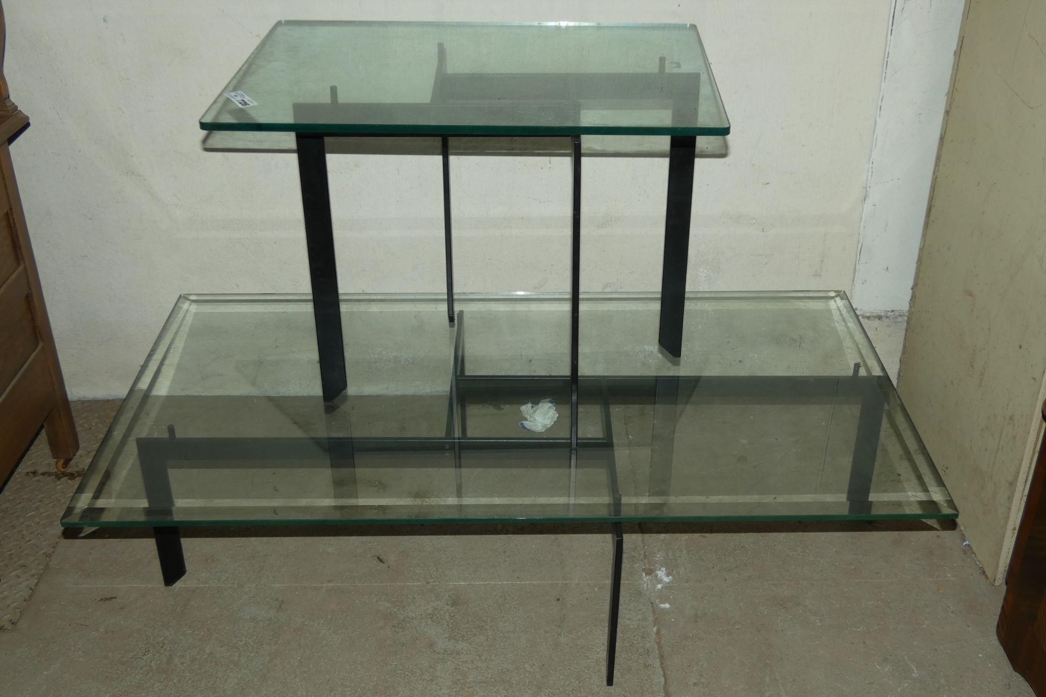 Heavy Iron Glass Top Coffee Table & End Table