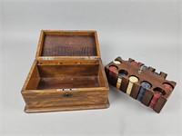 Antique Hand Made Wooden Poker Caddy