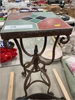 (2) Early Cast Iron Pots & Tile Top Stand