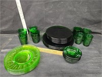 Vaseline glass and green dishes