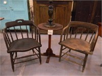 (2) Early Captains Chairs, Table Lamp, Arts &