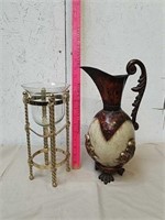 Decorative metal pitcher vase, and decorative