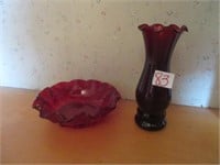 Vintage  Ruby Red Glass bowl and vase