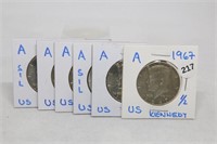 (6) 40% Silver Kennedy Half Dollars (1967-1969)