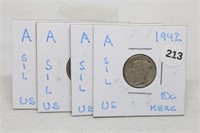 (4) Silver Mercury Dimes