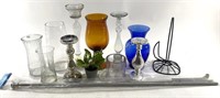Orange Vase, Cobalt Blue Vase, & Candleholders
