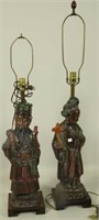 PAIR OF CHINESE  STYLE PLASTER FIGURAL LAMPS