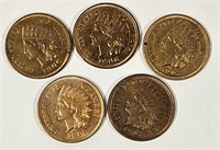 5 Nice AU/UNC Indian Head Cents 1906, 07 & 09