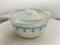 White with Blue Snowflake Pryex Dish with Lid
