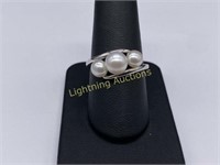 STERLING SILVER THREE PEARL RING BY HONORA
