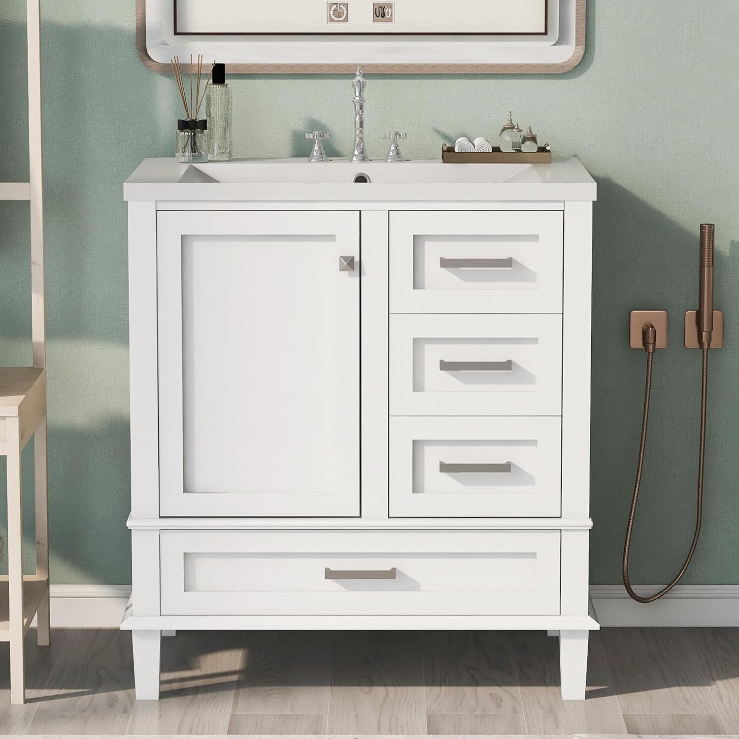 30 White Vanity with Sink & Drawers