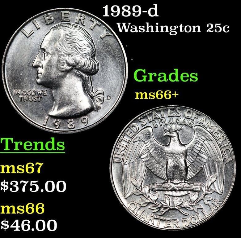 1989-d Washington Quarter 25c Grades GEM++ Unc