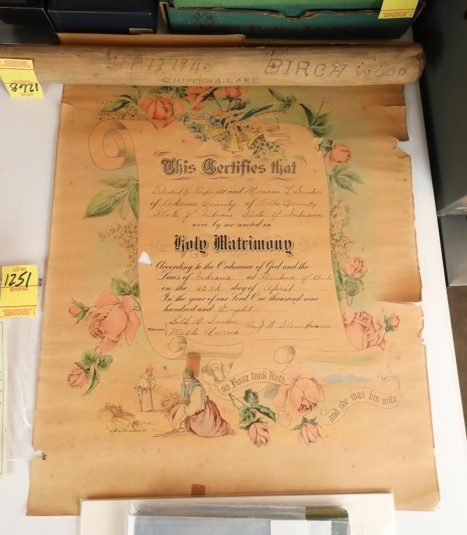 Vintage Holy Matrimony Certificate 1908 (Damaged)