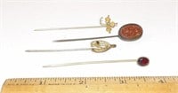 4 Antique Vintage Jeweled Stick Pins