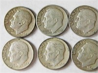 6 Liberty dimes 1960's