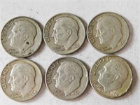 6 Liberty dimes 1960's