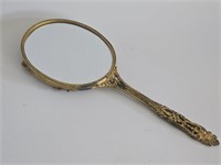 VTG VANITY HAND MIRROR BRASS TONED AND BEVELED