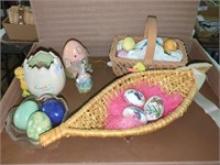 Easter Decor, ceramic basket w/ painted eggs
