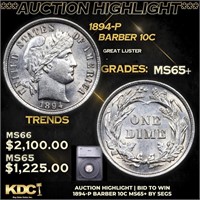 ***Auction Highlight*** 1894-p Barber Dime 10c Gra