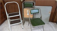 4 Metal Chairs, Card Table(30"x30"), Stepladder