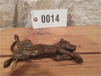 Non legible artist markings lying dog bronze,
