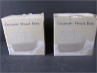 Two Cracker Barrel Ceramic Heart Boxes