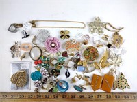 Assorted costume jewelry (brooches, pins, clip-on