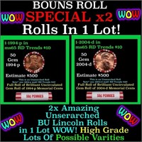 2x BU Shotgun Lincoln 1c rolls, 2004-d & 1994-p 50