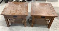 2 wooden end tables - corner chipped 25x25x20