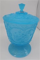 Fenton Pekin Blue Ftd strawberry covered box. 9"