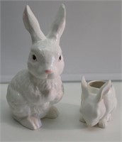 (2) CEREMIC BUNNIES  4" & 10". VERY NICE.